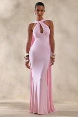 Rhoda | Light Pink Twist Halter-Neck Cape Maxi Dress