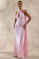 Rhoda | Light Pink Twist Halter-Neck Cape Maxi Dress