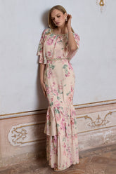 Never Let Go | Pink Floral Print Chiffon Maxi Dress With Tiered Hem