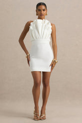 Pastoral | White Ruffled Asymmetric-Neck Mini Dress