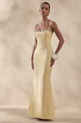 Story | Lemon Scalloped Sweetheart-Neck Maxi Dress With Embellished-Detailing