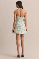 Brianna | Blue Floral Embellished Square-Neck Mini Dress