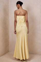 Clemency | Lemon Lace And Satin Bandeau Maxi Dress
