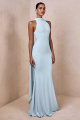 Cordy | Powder Blue High-Neck Maxi Dress With Cape