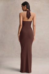 Lesley | Brown Plunge-Neck Maxi Dress