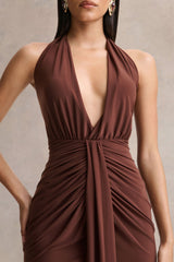 Lesley | Brown Plunge-Neck Maxi Dress