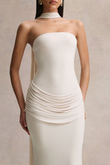 Graciella | Stone Bandeau Maxi Dress With Draped Detailing And Scarf