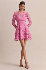 Morina | Pink Lace High-Neck Mini Dress
