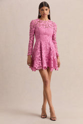 Morina | Pink Lace High-Neck Mini Dress