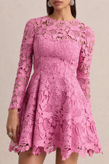 Morina | Pink Lace High-Neck Mini Dress