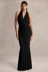 Roselani | Black Halter-Neck Maxi Dress With Open-Back