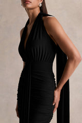 Roselani | Black Halter-Neck Maxi Dress With Open-Back