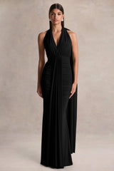 Roselani | Black Halter-Neck Maxi Dress With Open-Back