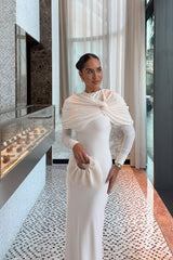Evessa | Cream High-Neck Maxi Dress With Gathered-Detailing