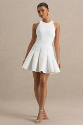 Leilani | White Round-Neck Mini Skater Dress