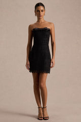 Kerry | Black Lace Bandeau Mini Dress With Bow-Detail