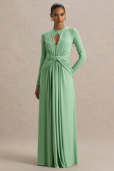 With Me | Green High-Neck Maxi Dress With Ruched Detailing