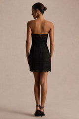 Kerry | Black Lace Bandeau Mini Dress With Bow-Detail