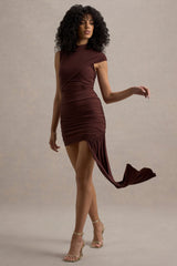 Nocturnal | Brown Ruched Mini Dress With Sash