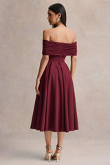 Dearest | Burgundy Bardot-Neck Midi Dress