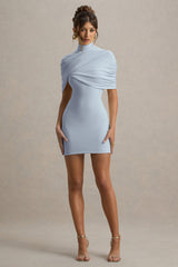 Perdi | Powder Blue Bodycon Mini Dress With Twisted Cape