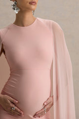 Currant | Pink Crew-Neck Maternity Maxi Dress With Cape