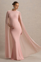 Currant | Pink Crew-Neck Maternity Maxi Dress With Cape