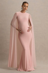 Currant | Pink Crew-Neck Maternity Maxi Dress With Cape