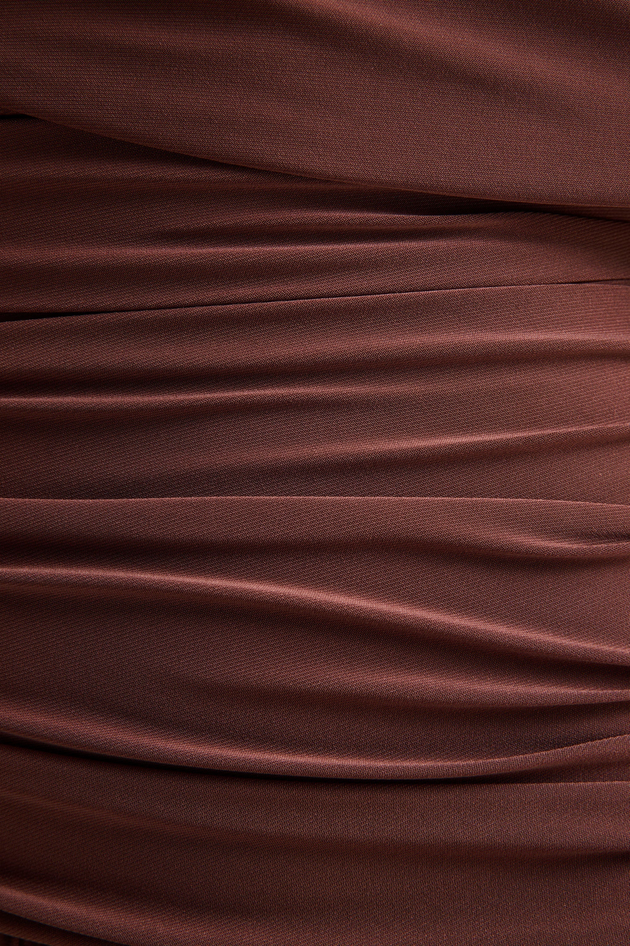 Emberly | Brown Draped Asymmetric-Neck Maxi Dress With Drop-Waist