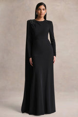 Reese | Black High-Neck Maxi Dress With Embellished Detail and Sash