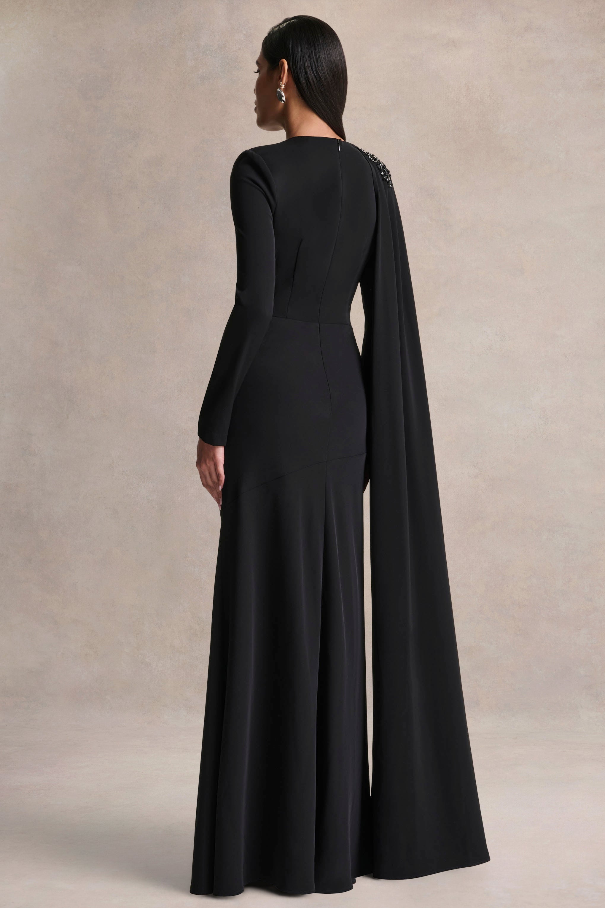 Reese | Black High-Neck Maxi Dress With Embellished Detail and Sash