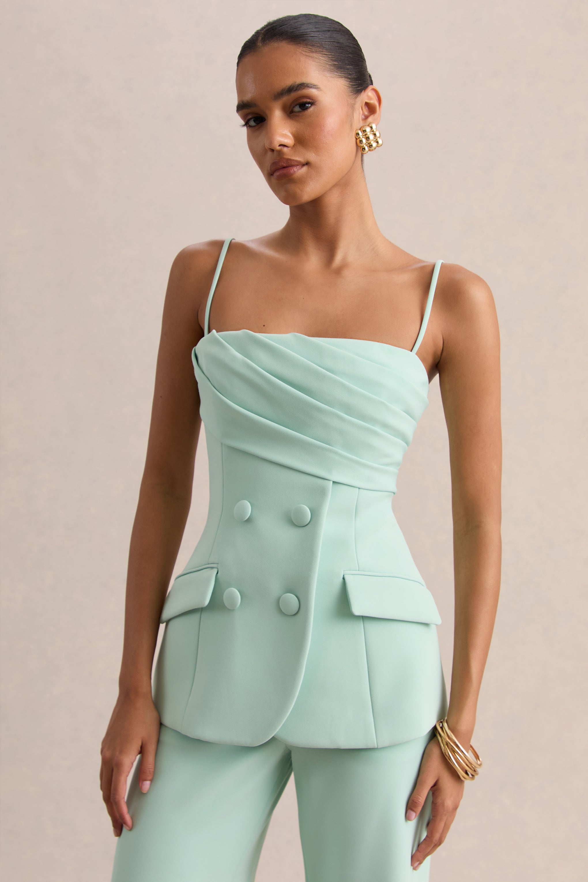 Lunivra | Sage Square-Neck Tailored Top