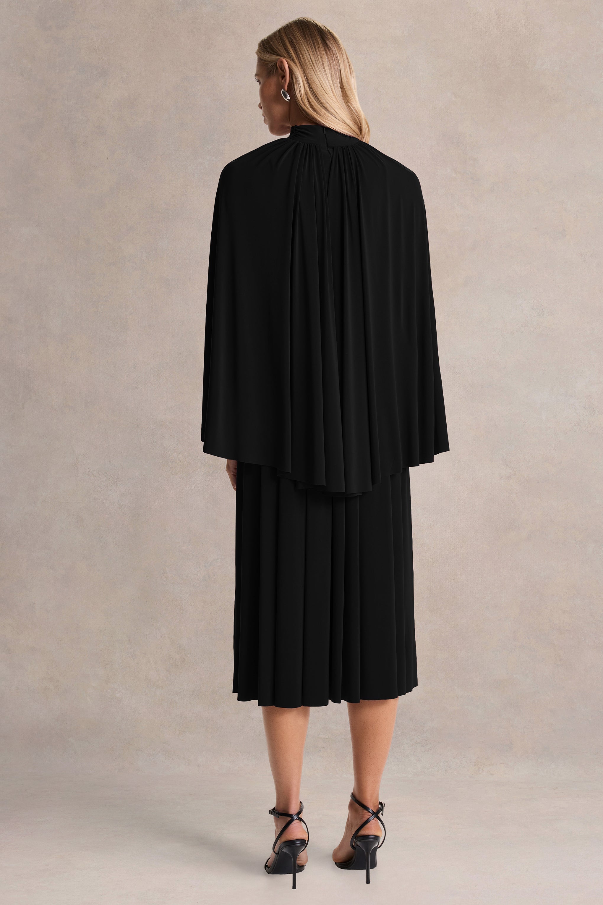 Honora | Black High-Neck Maxi Dress With Cape-Sleeves