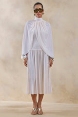 Honora | Cream High-Neck Maxi Dress With Cape-Sleeves