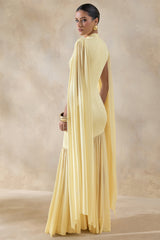 Chantelle | Lemon High-Neck Maxi Dress With Drop-Waist And Cape-Sleeves