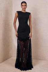 Fianna | Black High-Neck Maxi Dress With Lace Skirt