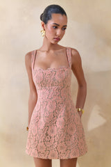 Orelisse | Coral Lace Square-Neck Mini Dress