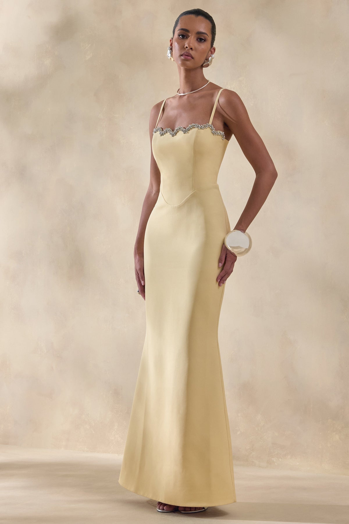 Story | Lemon Scalloped Sweetheart-Neck Maxi Dress With Embellished-Detailing