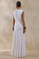 Glorina | Cream Plunge-Neck Maxi Dress With Draped-Detailing