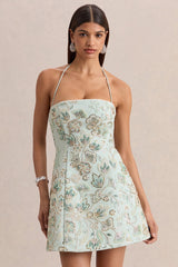 Brianna | Blue Floral Embellished Square-Neck Mini Dress
