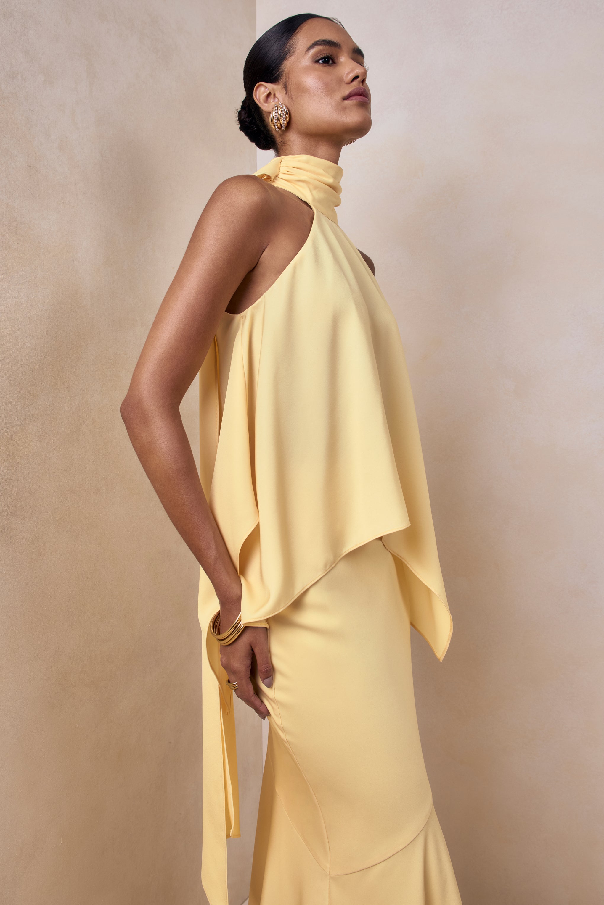 Sancelle | Lemon Satin Halter-Neck Top
