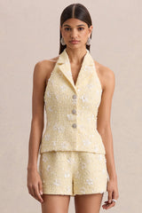 Alba | Lemon Boucle Plunge-Neck Crop-Top