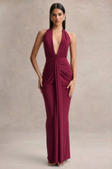 Lesley | Burgundy Plunge-Neck Maxi Dress