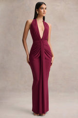 Lesley | Burgundy Plunge-Neck Maxi Dress