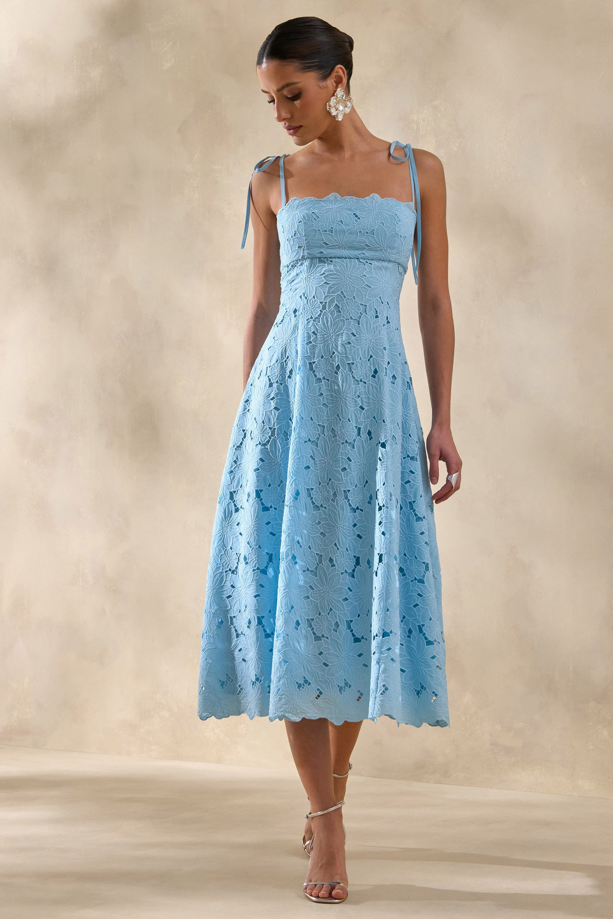 Anna | Powder Blue Square-Neck Midi Dress