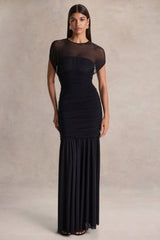 Kalene | Black Wide-Neck Maxi Dress With Sheer-Detailing