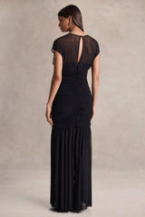 Kalene | Black Wide-Neck Maxi Dress With Sheer-Detailing