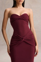 Elodia | Burgundy Bandeau Maxi Dress With Gathered-Detailing