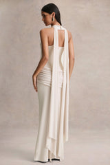 Graciella | Stone Bandeau Maxi Dress With Draped Detailing And Scarf