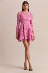 Morina | Pink Lace High-Neck Mini Dress